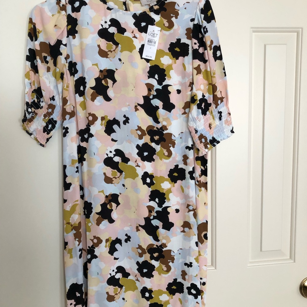 Loft straight dress with browns and blues and pale pink